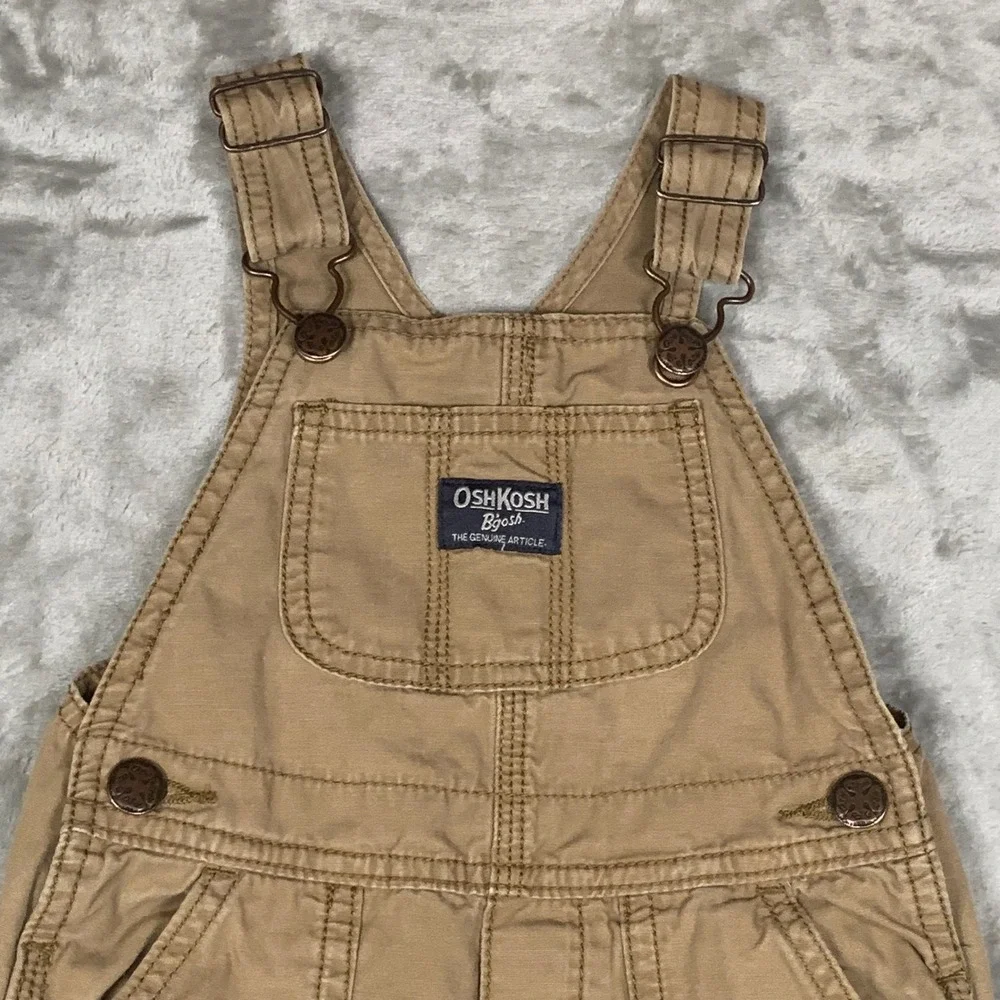OshKosh Bgosh Kids Overalls Toddler 24 Months Khaki 100% Cotton Double Knee Bib